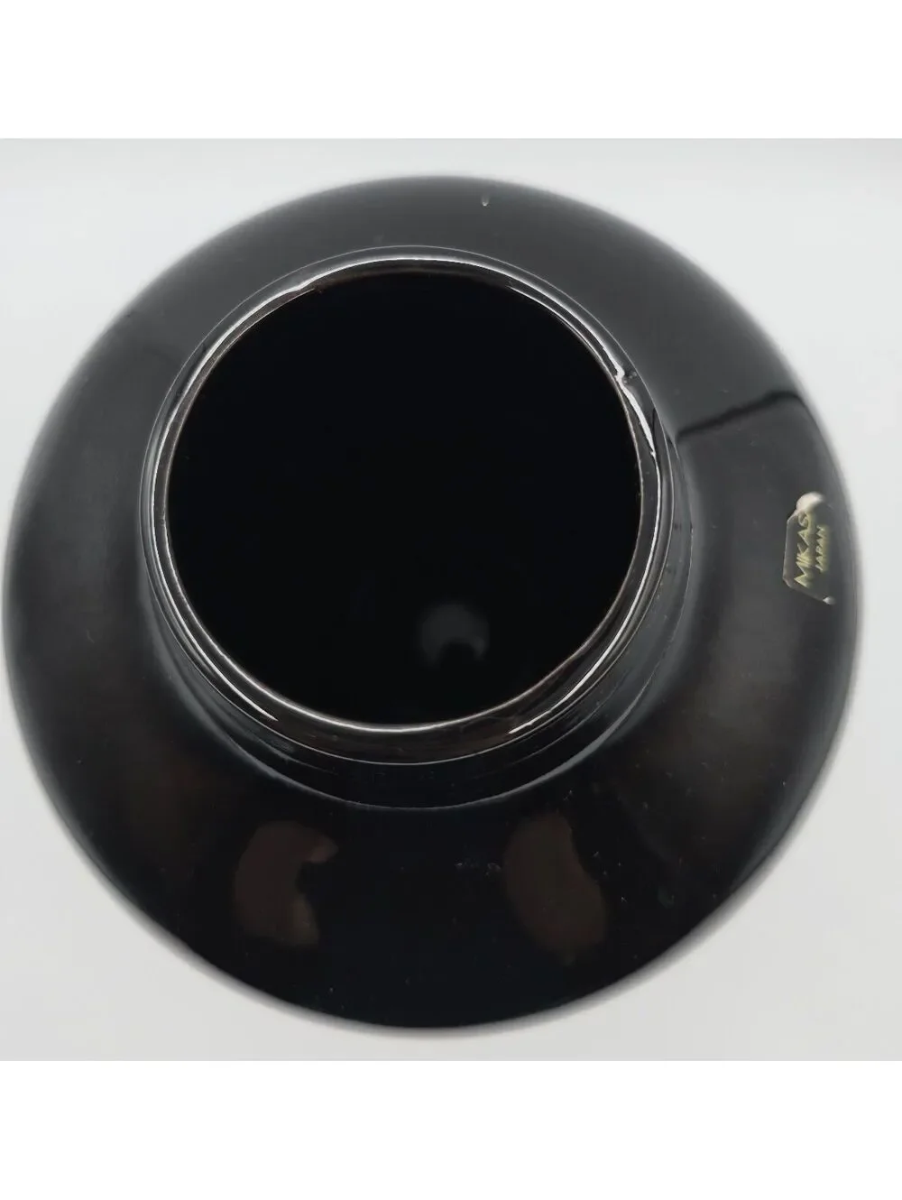 Vintage 1980s Mikasa Japan Black Ceramic Vase Modernist Postmodern 9.5